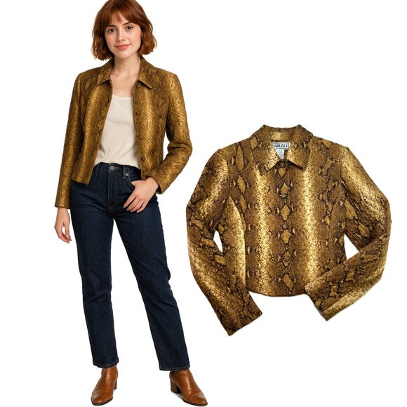 Carlisle Jacket Size 6 Cropped Snake Print Structured Quilted Blazer Y2K Vintage - Picture 1 of 13